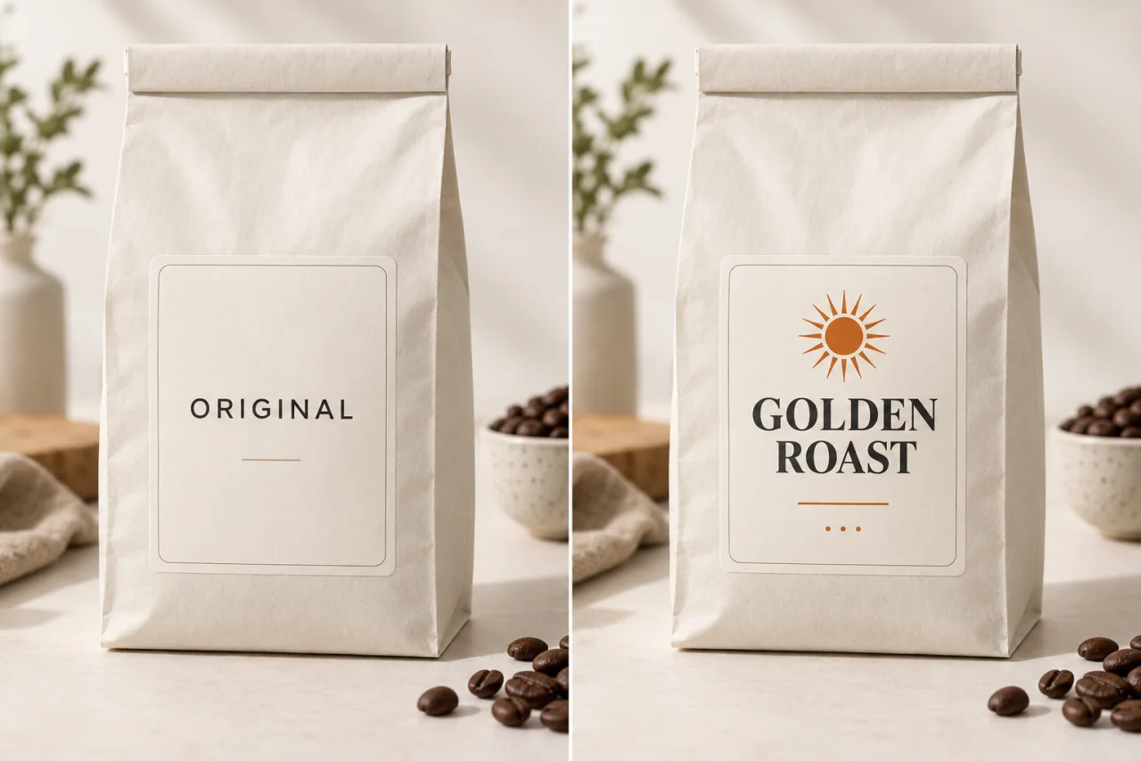 Coffee packaging label changed from Original to Golden Roast while preserving the product photo